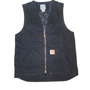 Vaccari Mens S Black Canvas Workwear Utility Zip Front Lined Vest